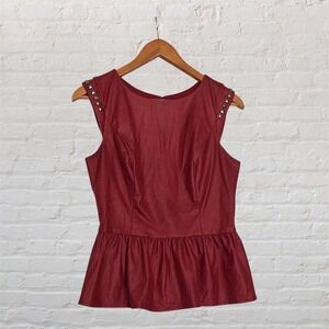 Guess Los Angeles Burgundy Faux Suede Studded Peplum Top Size M
